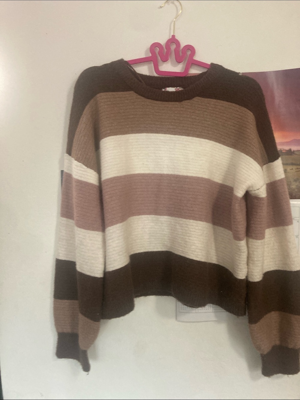 Pink Republic Striped Crewneck Sweater in Brown, Cream & Taupe